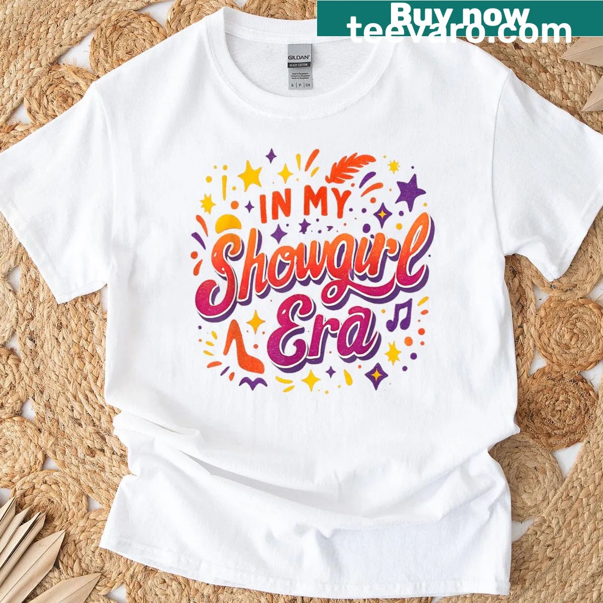 T-shirt with 'In My Showgirl Era' text in bold typography — on a men's t-shirt