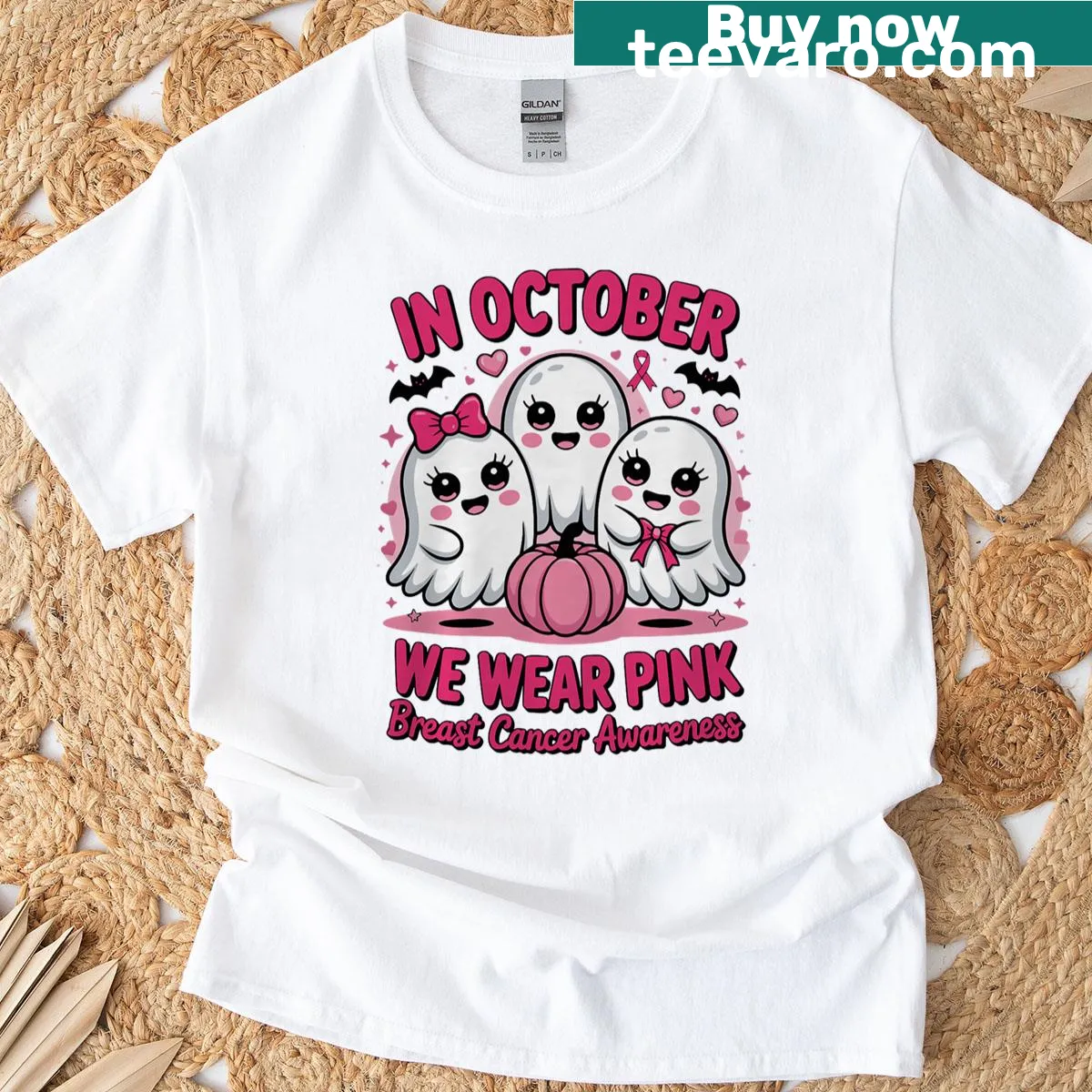 Breast cancer awareness t-shirt with supportive message — on a men's t-shirt