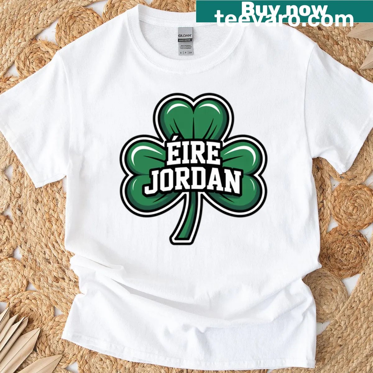 Humorous cartoon design featuring a shamrock and basketball theme — on a men's t-shirt