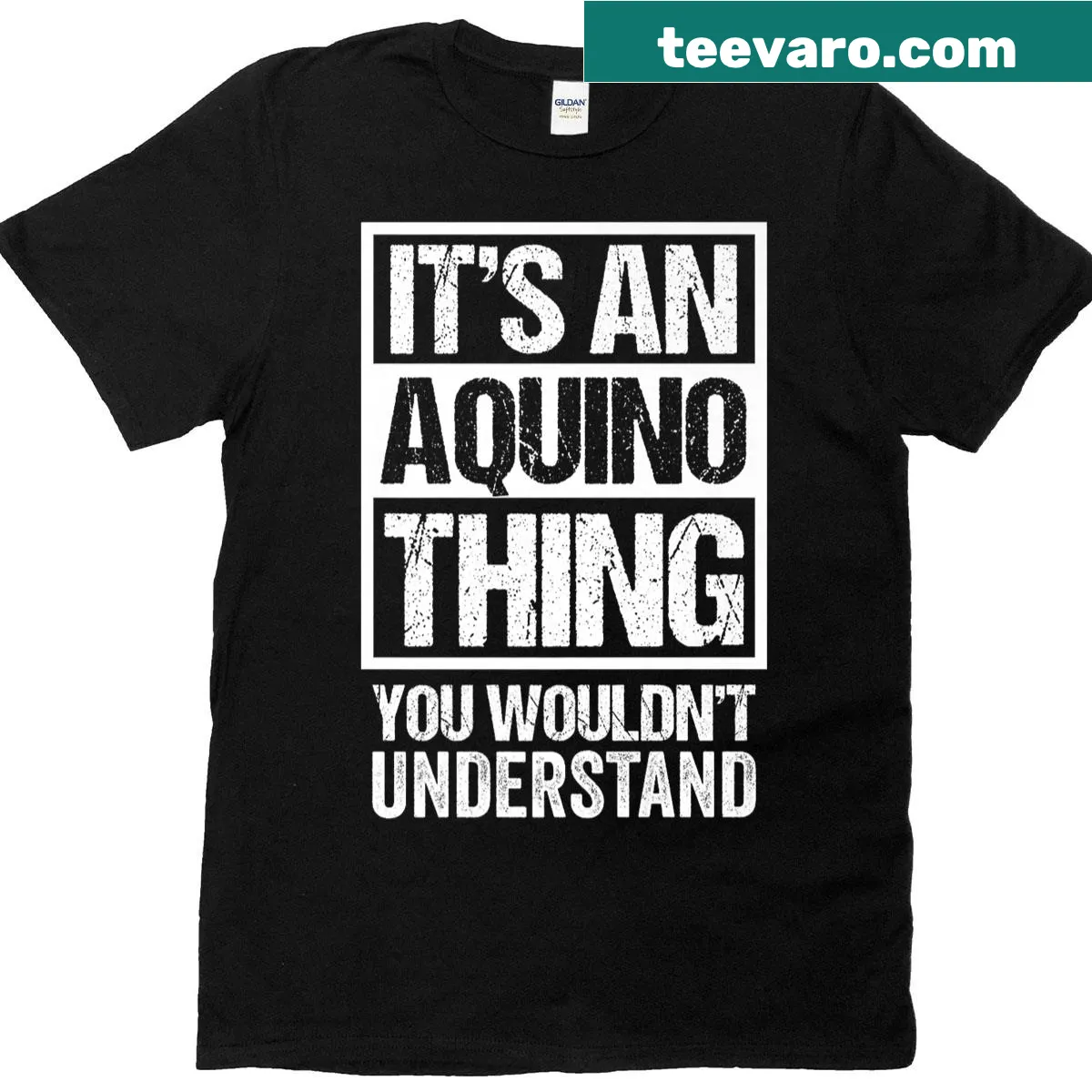 Surname-based t-shirt with Aquino name design — on a men's t-shirt