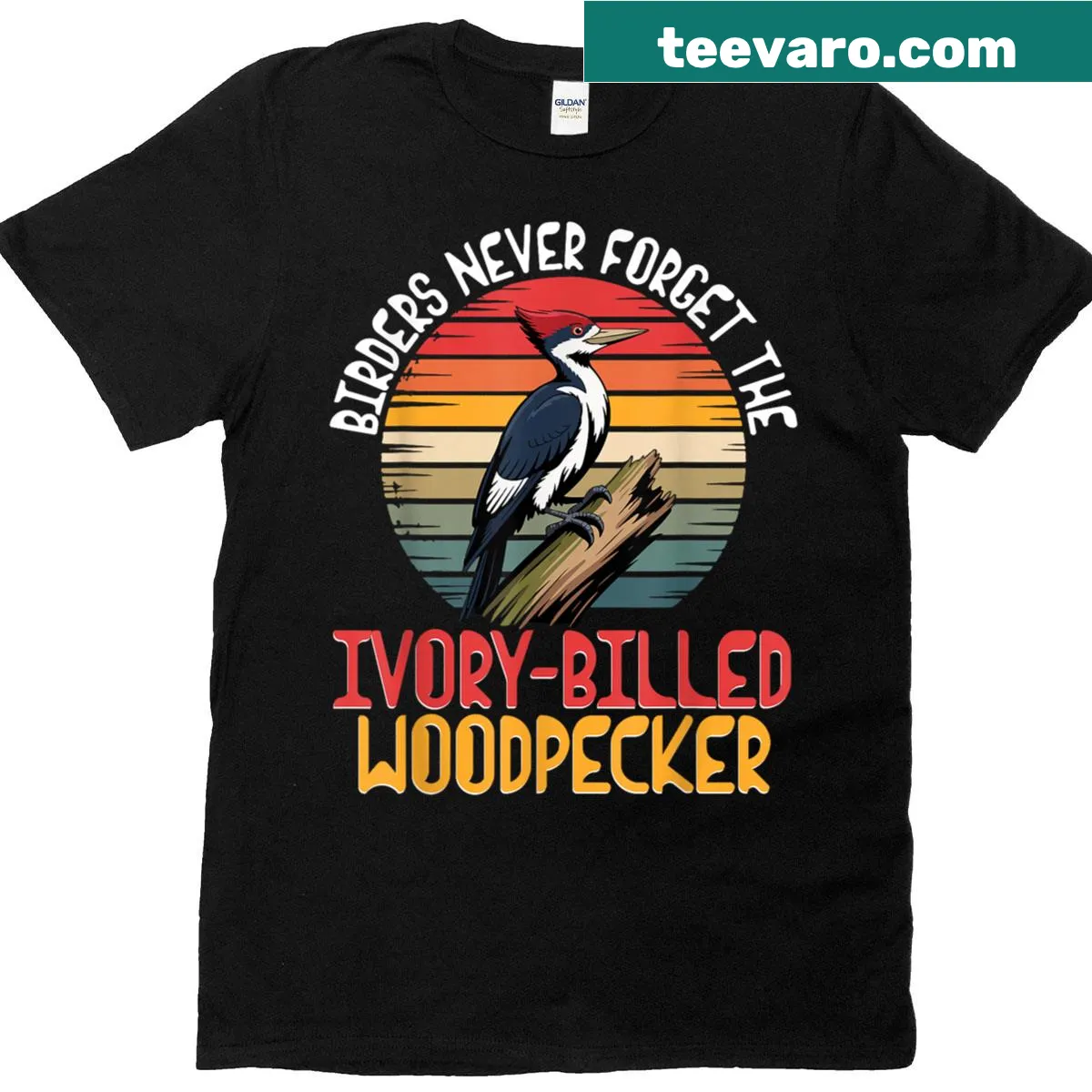 Illustrated t-shirt featuring the Ivory-billed Woodpecker — on a men's t-shirt
