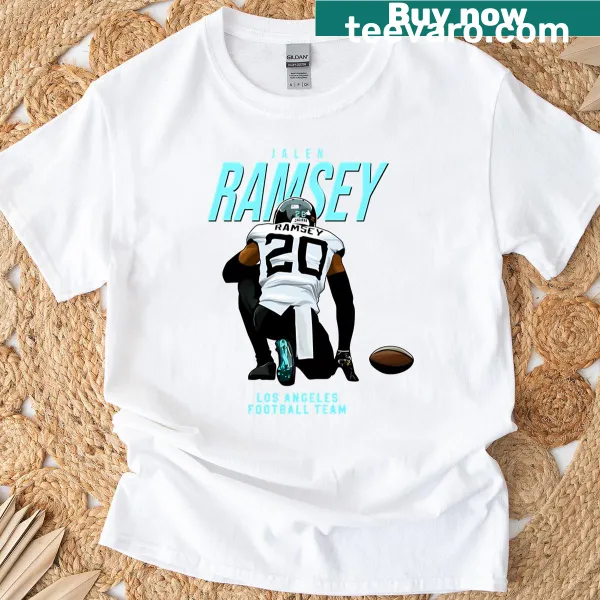 T-shirt featuring Jalen Ramsey's name and number 20 for the Los Angeles football team.