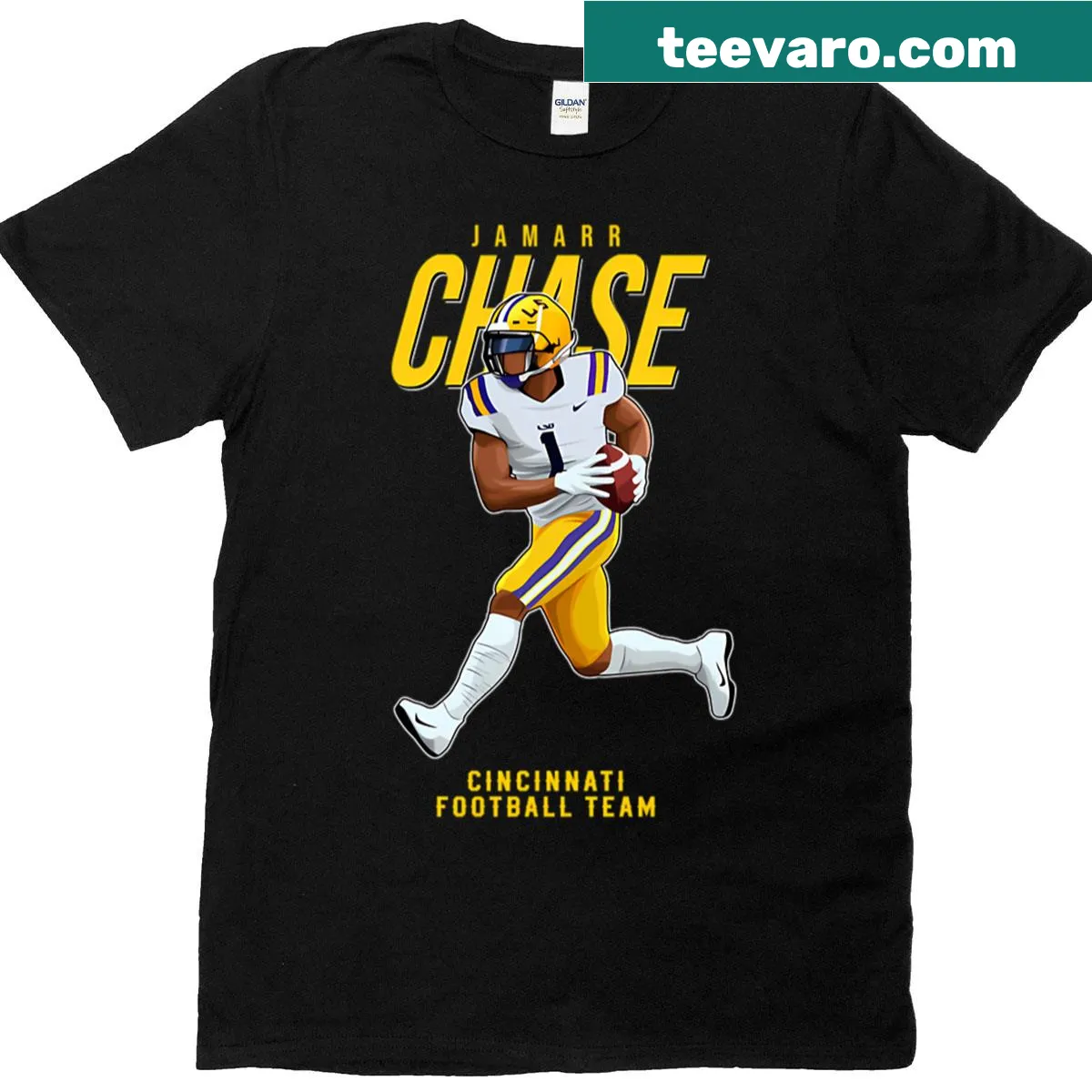 Jamarr Chase Cincinnati Football Team T-shirt with number 1 — on a men's t-shirt