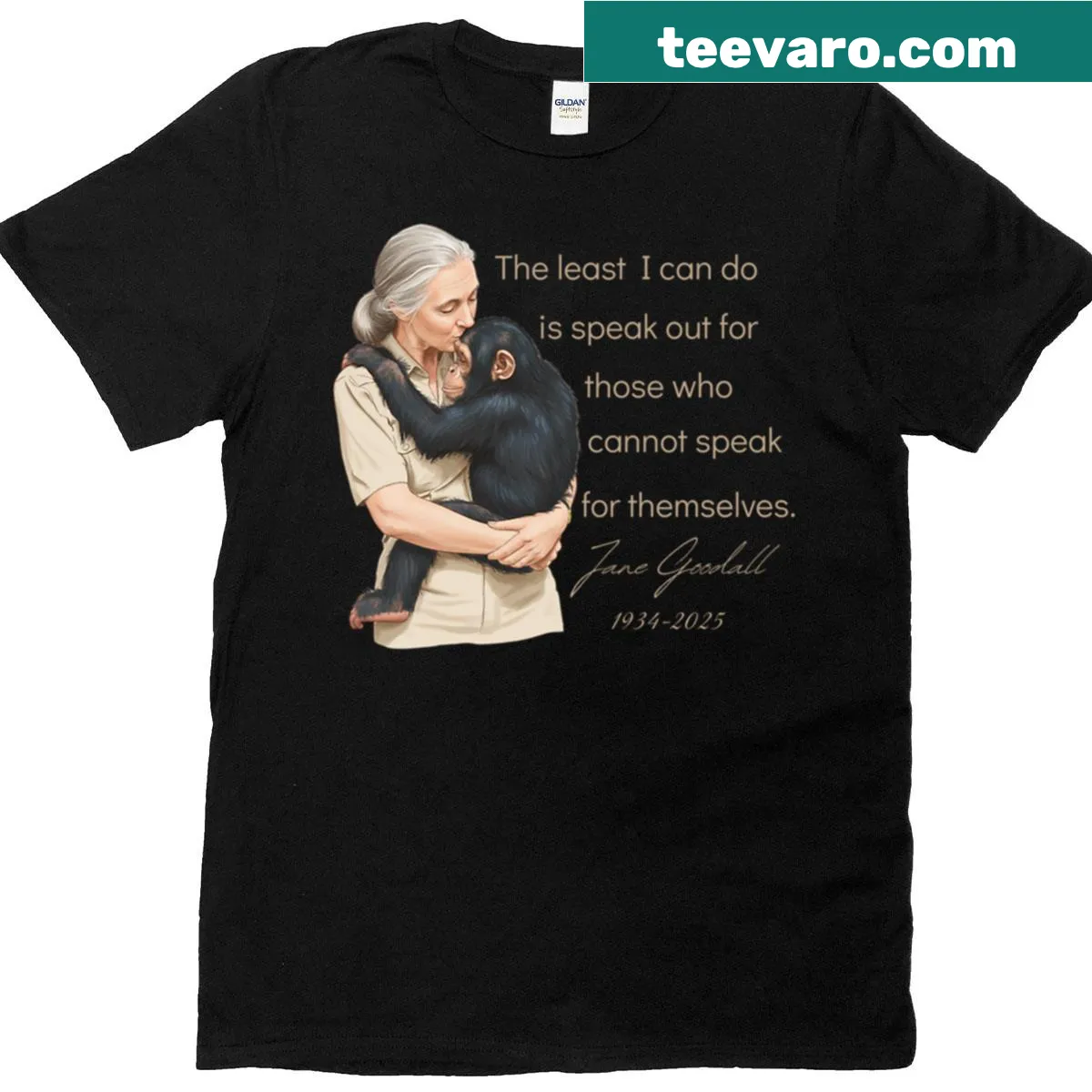 Jane Goodall tribute T-shirt with inspirational typography — on a men's t-shirt