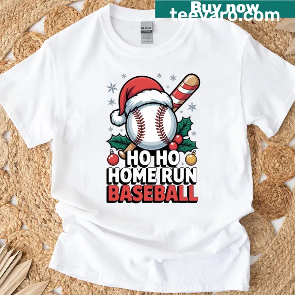 Funny Christmas-themed baseball t-shirt with Jingle Ho Ho graphic