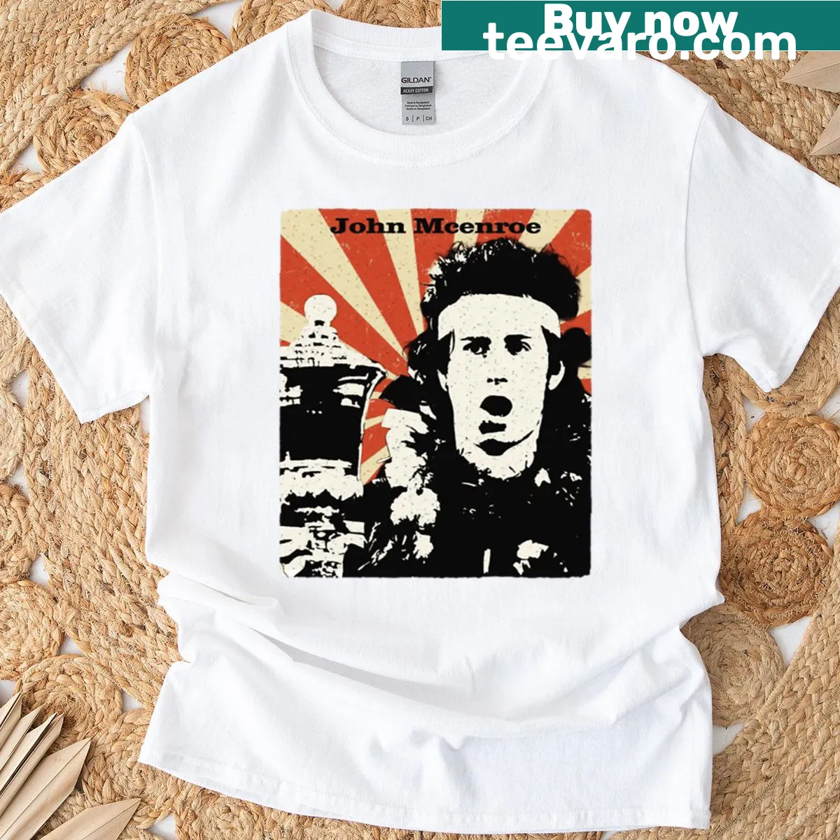 Vintage style t-shirt featuring John McEnroe tennis design — on a men's t-shirt
