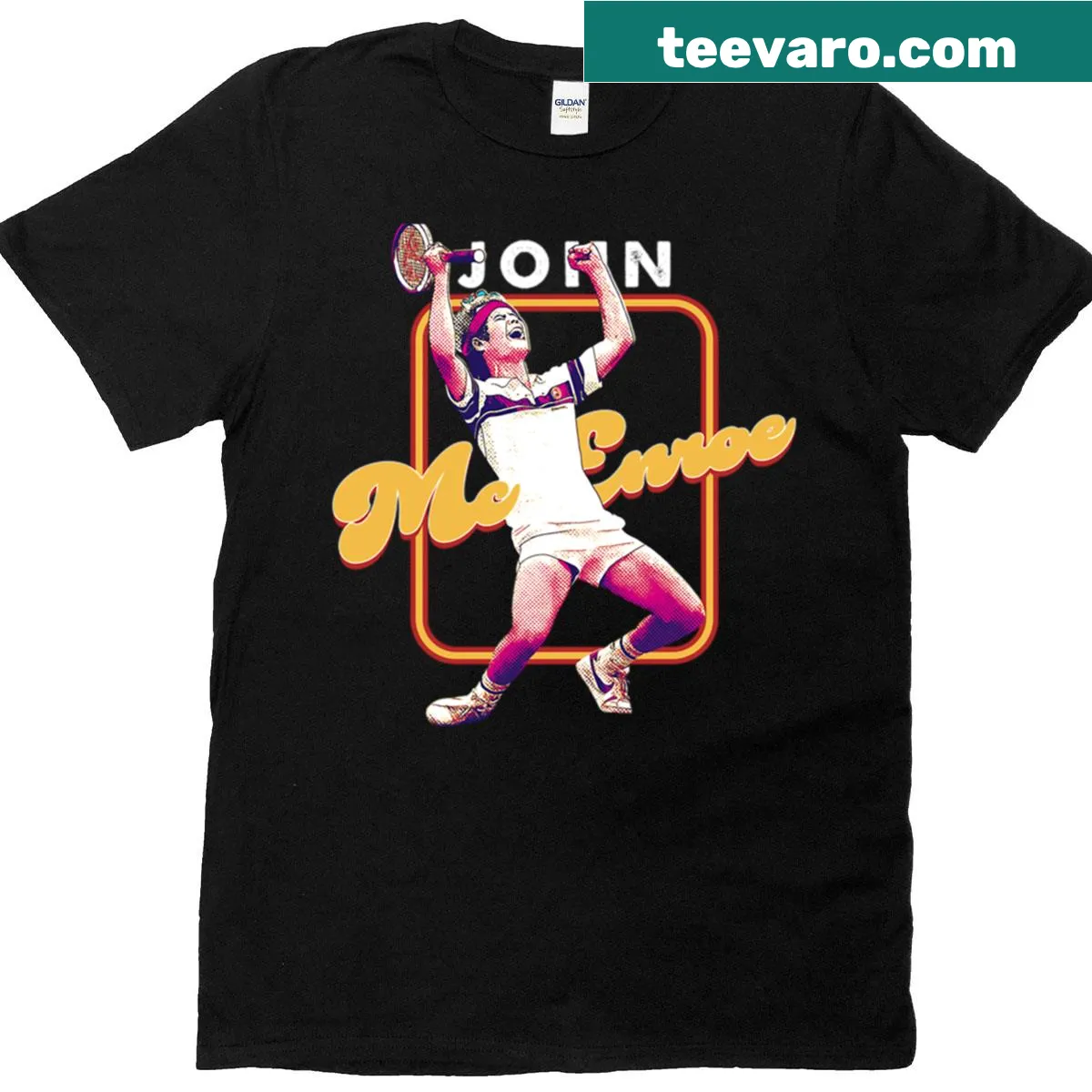 Retro John Mcenroe tennis T-shirt with vintage style design — on a men's t-shirt