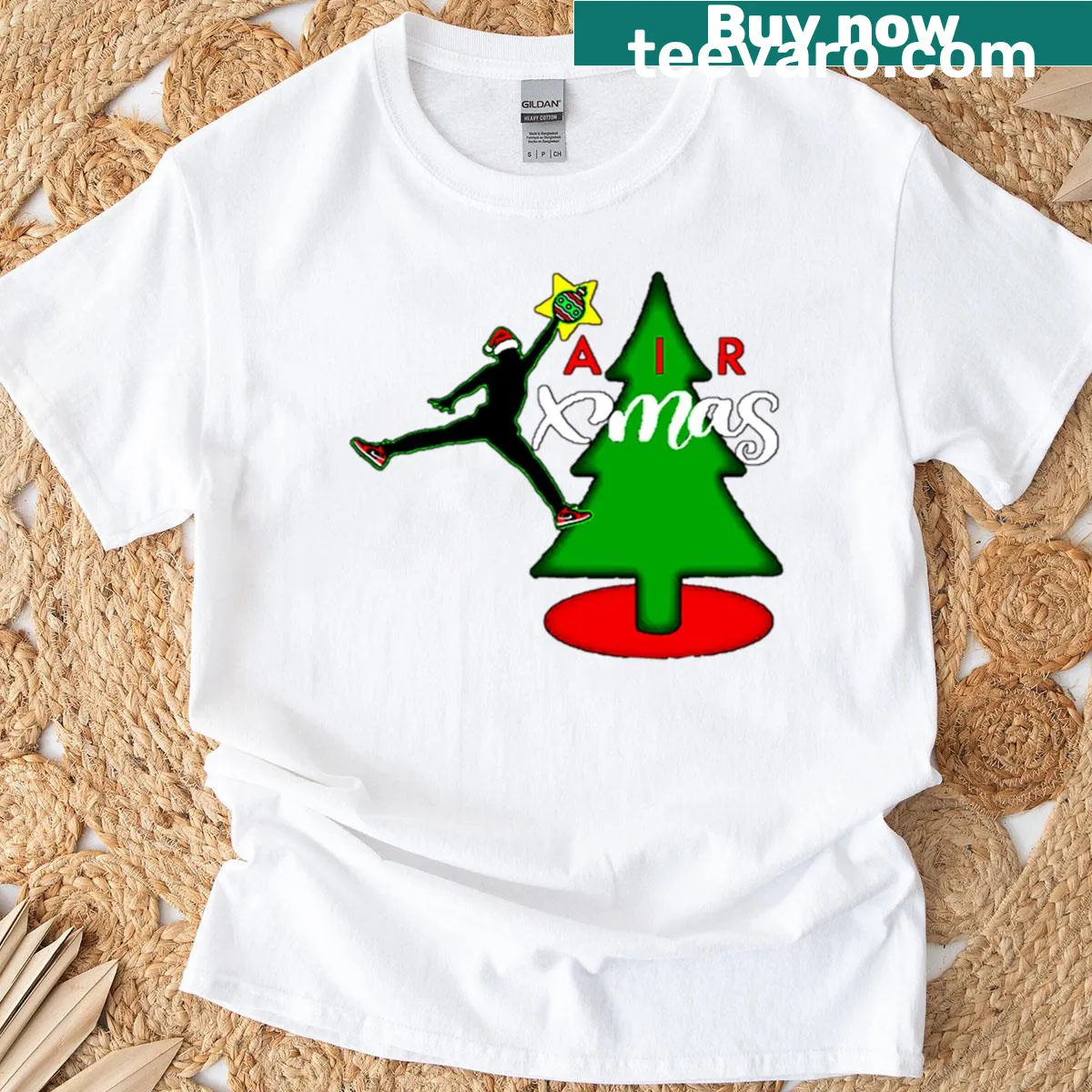 Christmas tree graphic with sneakers for Jordan fans — on a men's t-shirt