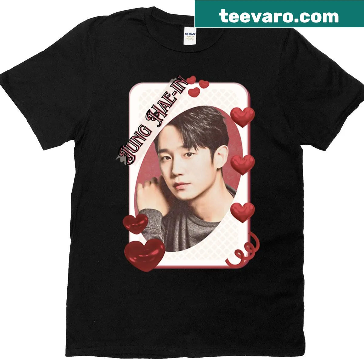 Kdrama collage design featuring Jung Hae-in in a card style — on a men's t-shirt