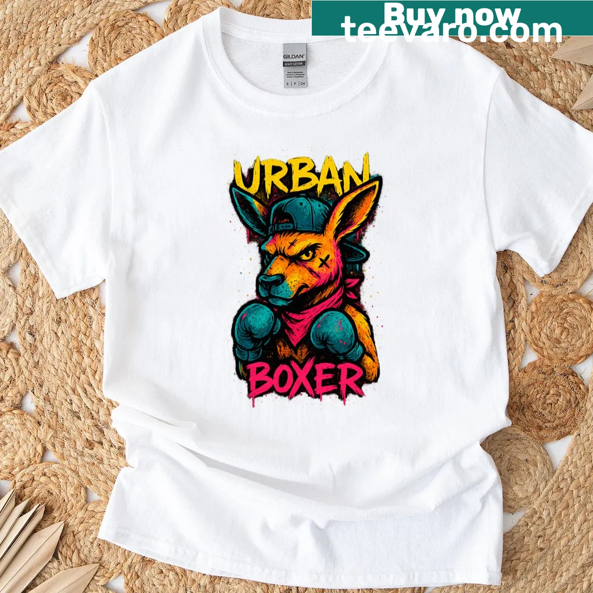 Street art illustration of a kangaroo on a T-shirt — on a men's t-shirt