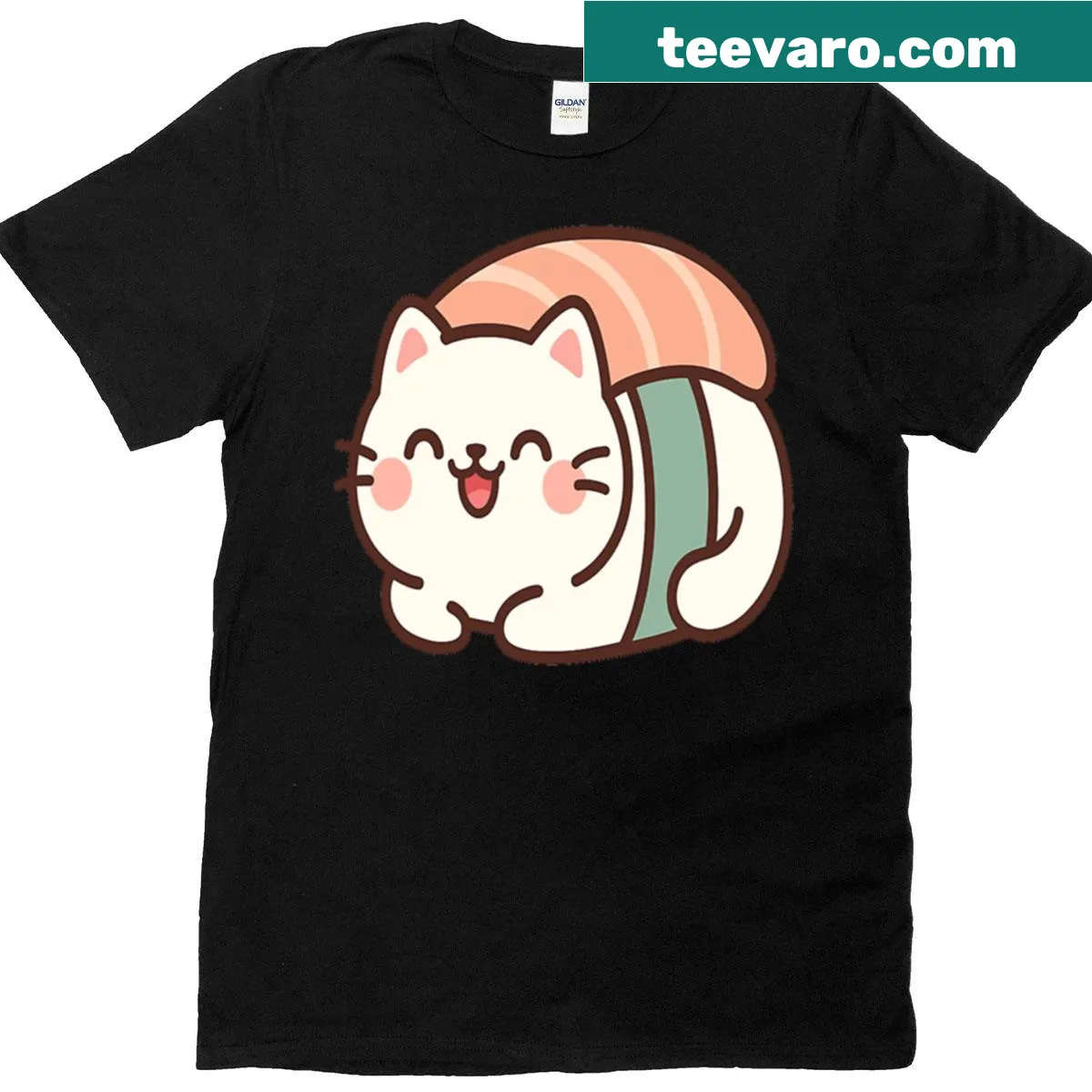 Cute T-shirt with a kawaii sushi cat design — on a men's t-shirt