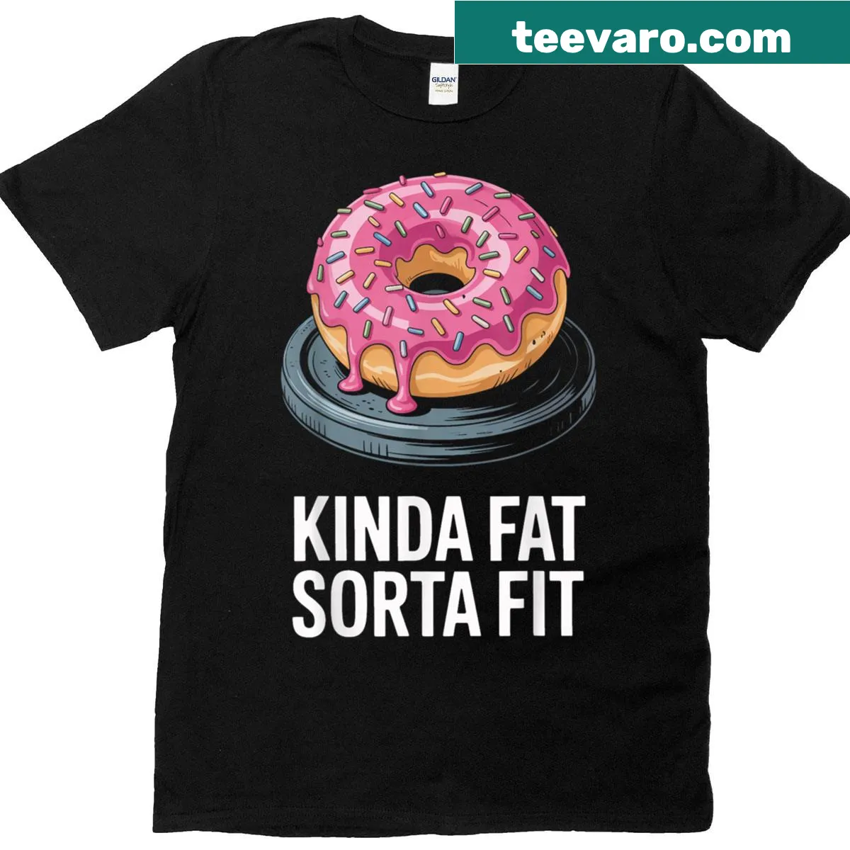 Funny gym T-shirt with Kinda Fat Sorta Fit graphic — on a men's t-shirt