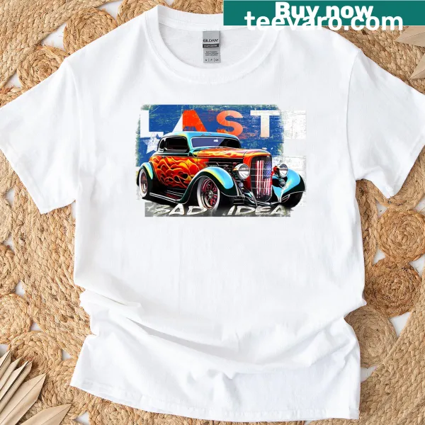 Nostalgic t-shirt with a barn find muscle car design