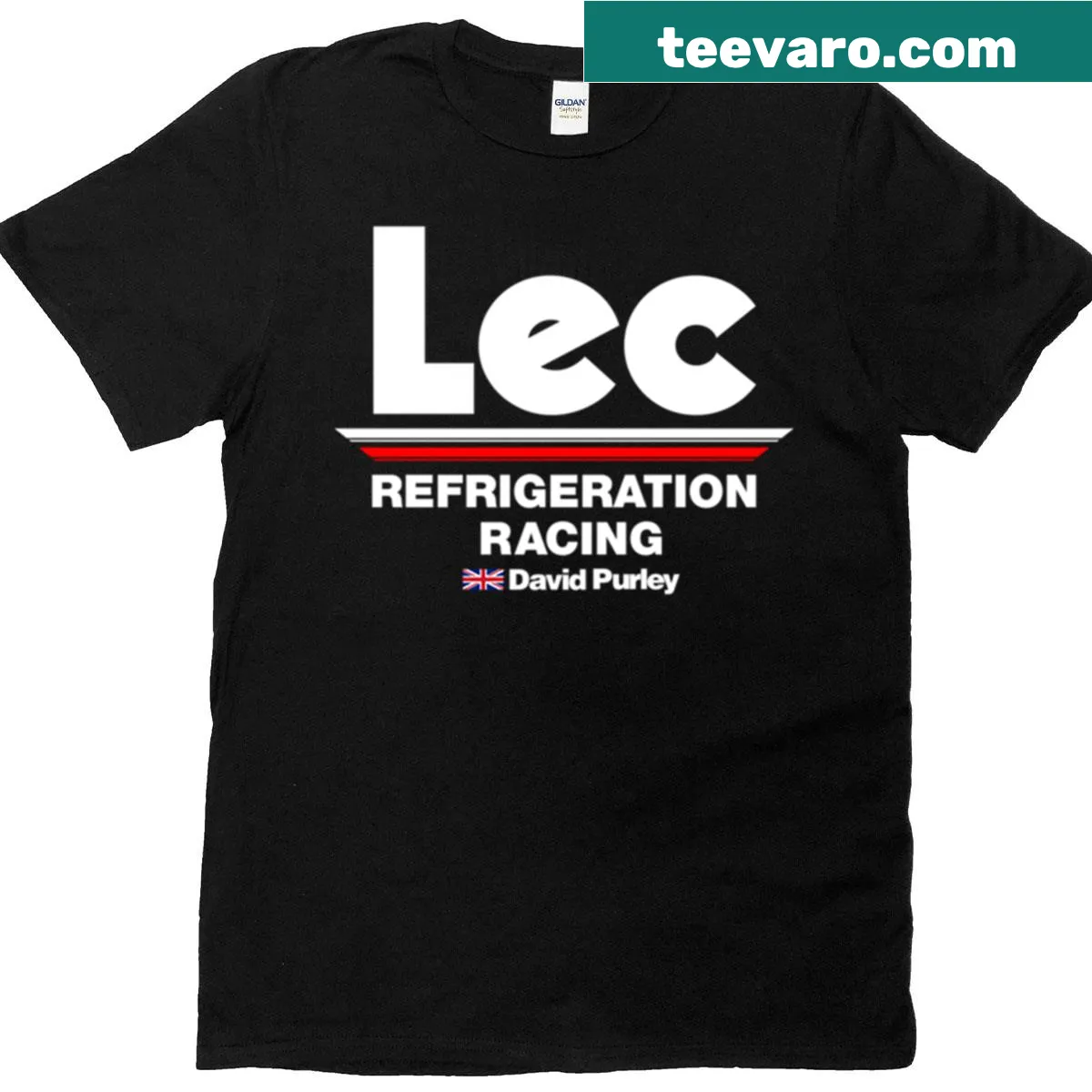 Vintage-style Lec F1 Team t-shirt with retro racing art — on a men's t-shirt