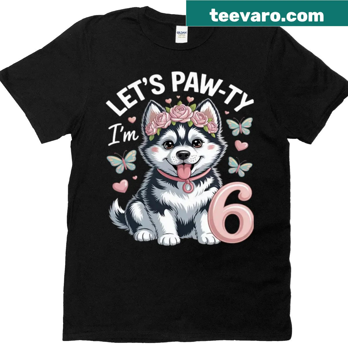 Cute T-shirt for a 6th birthday girl featuring 'Lets Paw-ty' design — on a men's t-shirt