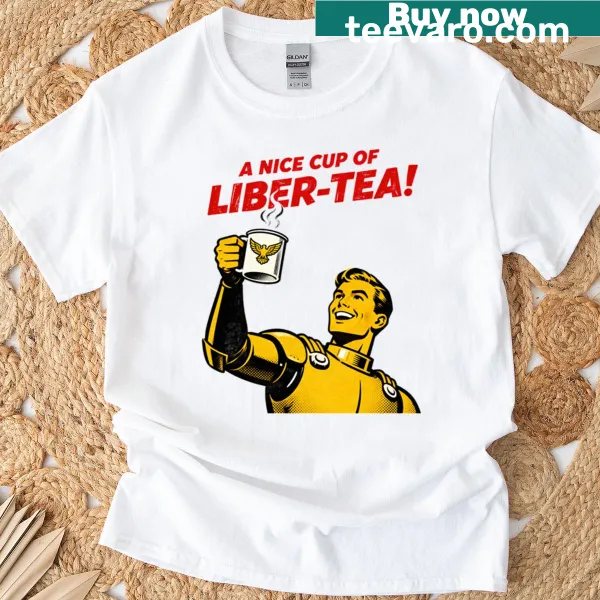 T-shirt with 'Liber-tea' in a vintage propaganda style graphic.