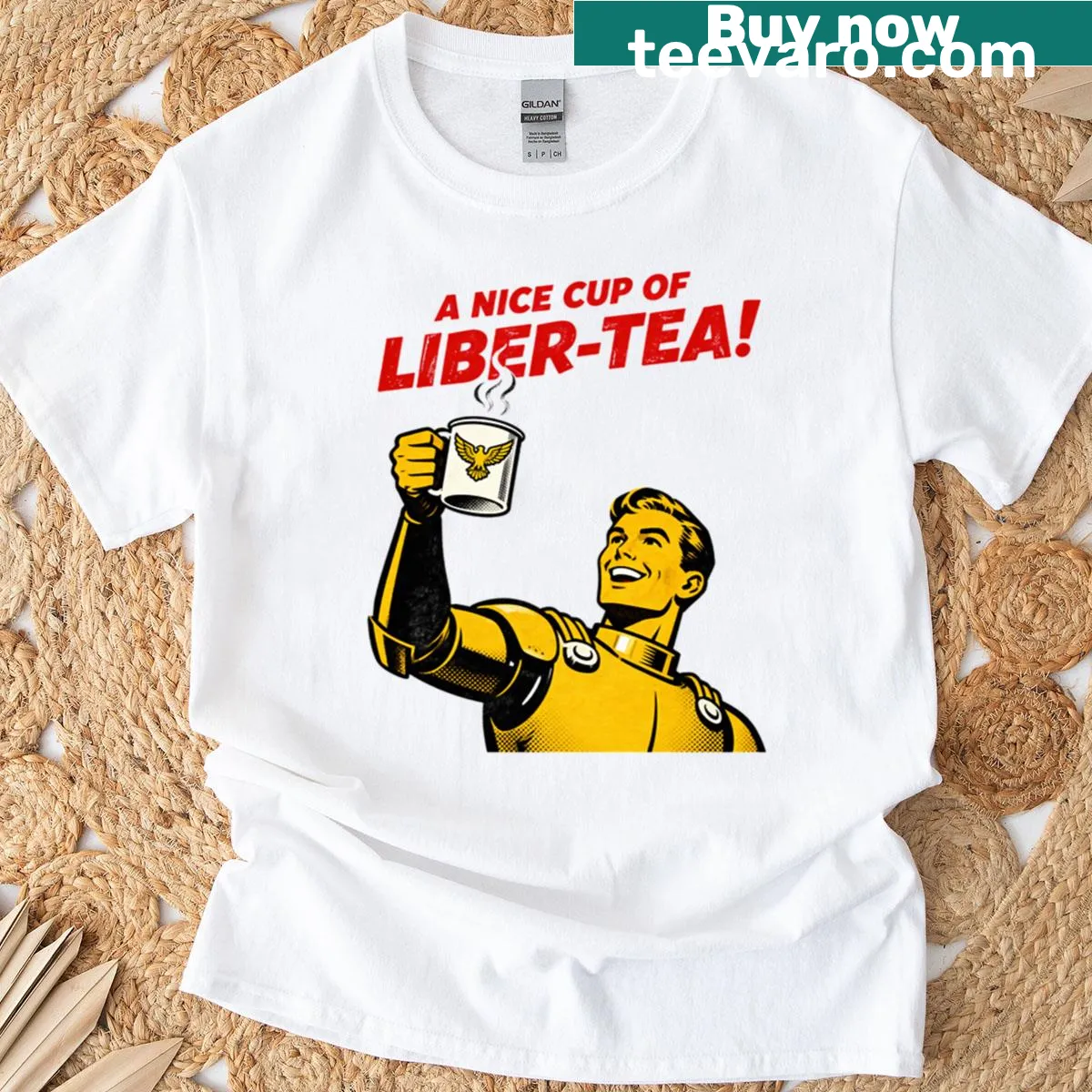 T-shirt with 'Liber-tea' in a vintage propaganda style graphic. — on a men's t-shirt