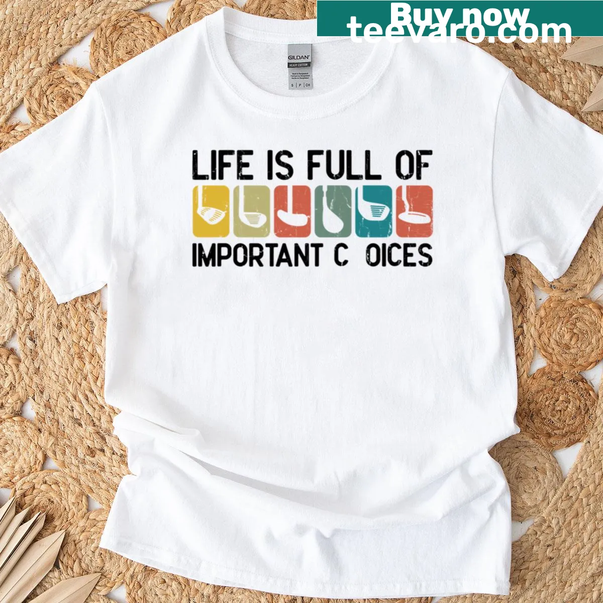 Sarcastic t-shirt with Life Is Full Of Important Choices text — on a men's t-shirt
