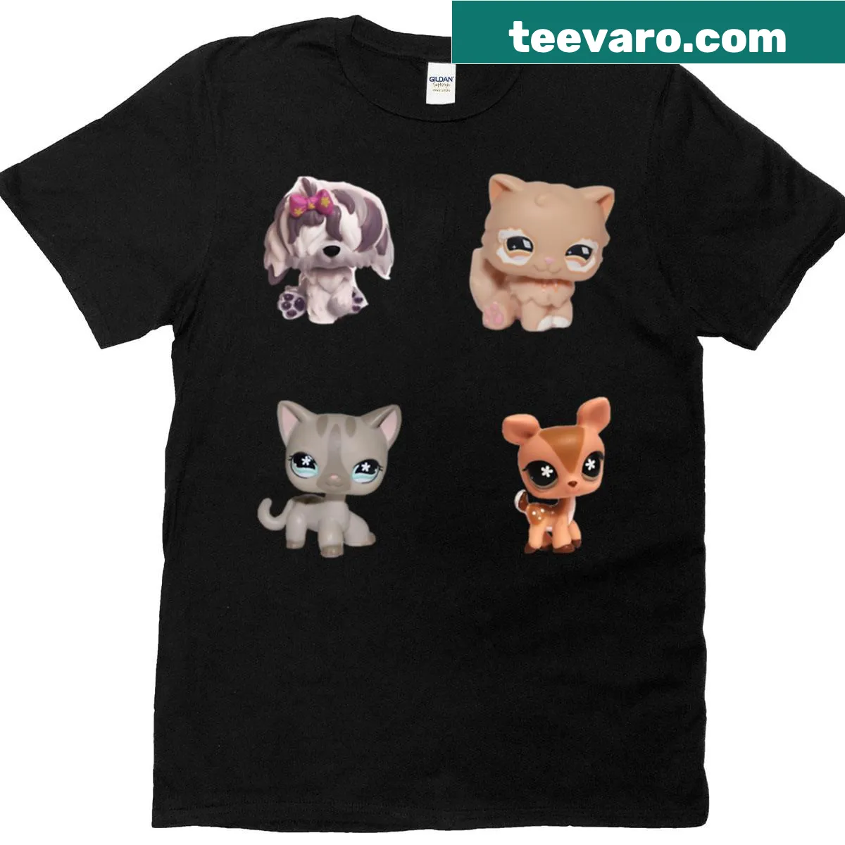 T-shirt featuring characters from Littlest Pet Shops in a playful design — on a men's t-shirt