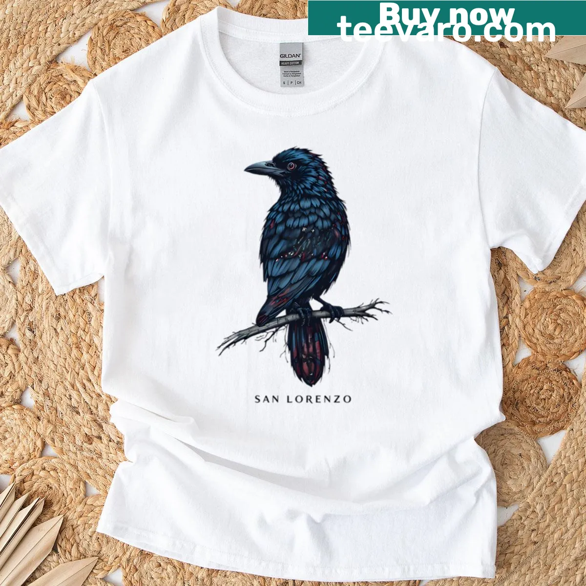 Bold graphic of Casla team's raven on a sports T-shirt — on a men's t-shirt