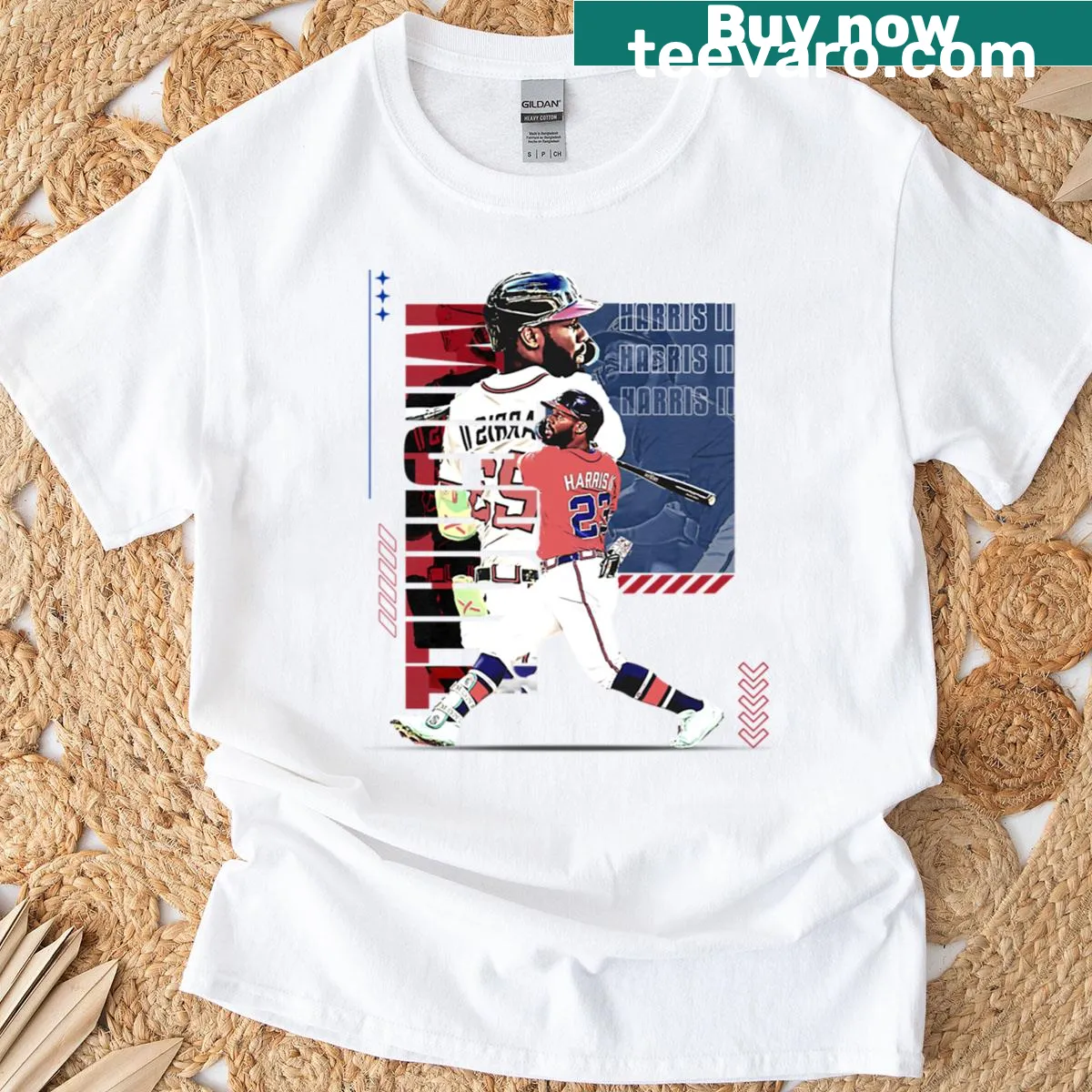 Typography design celebrating M Harris II baseball player on a T-shirt — on a men's t-shirt