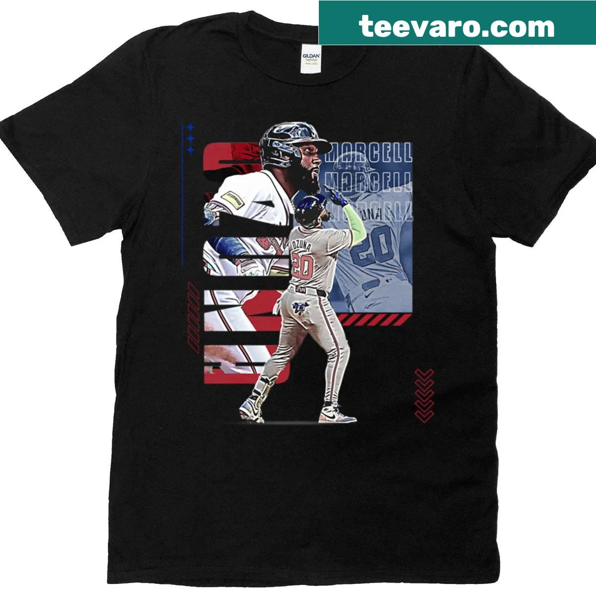 Illustration of baseball player M Ozuna on a T-shirt — on a men's t-shirt