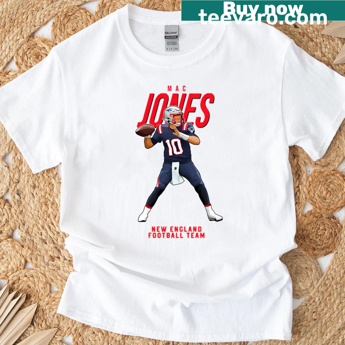 Mac Jones 10 graphic T-shirt for New England football fans — on a men's t-shirt