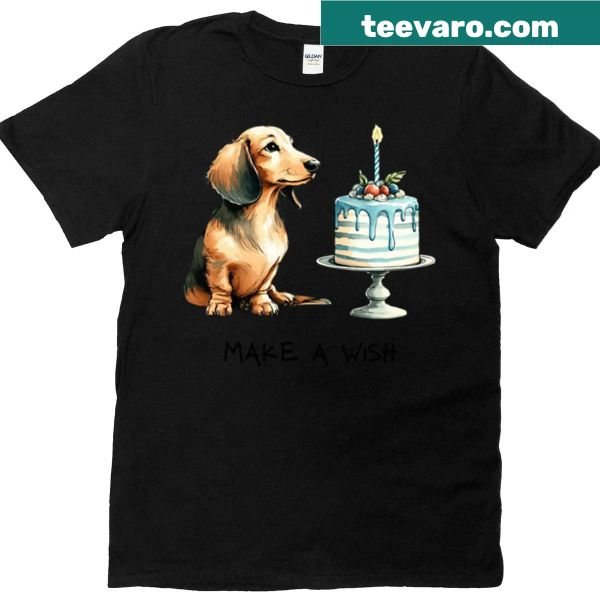 Dachshund t-shirt with the phrase Make A Wish — on a men's t-shirt
