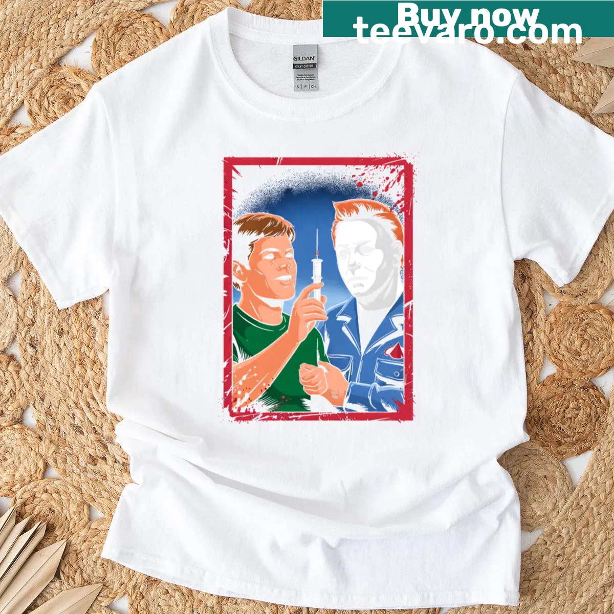 Cartoon parody of Michael Myers on Halloween t-shirt — on a men's t-shirt
