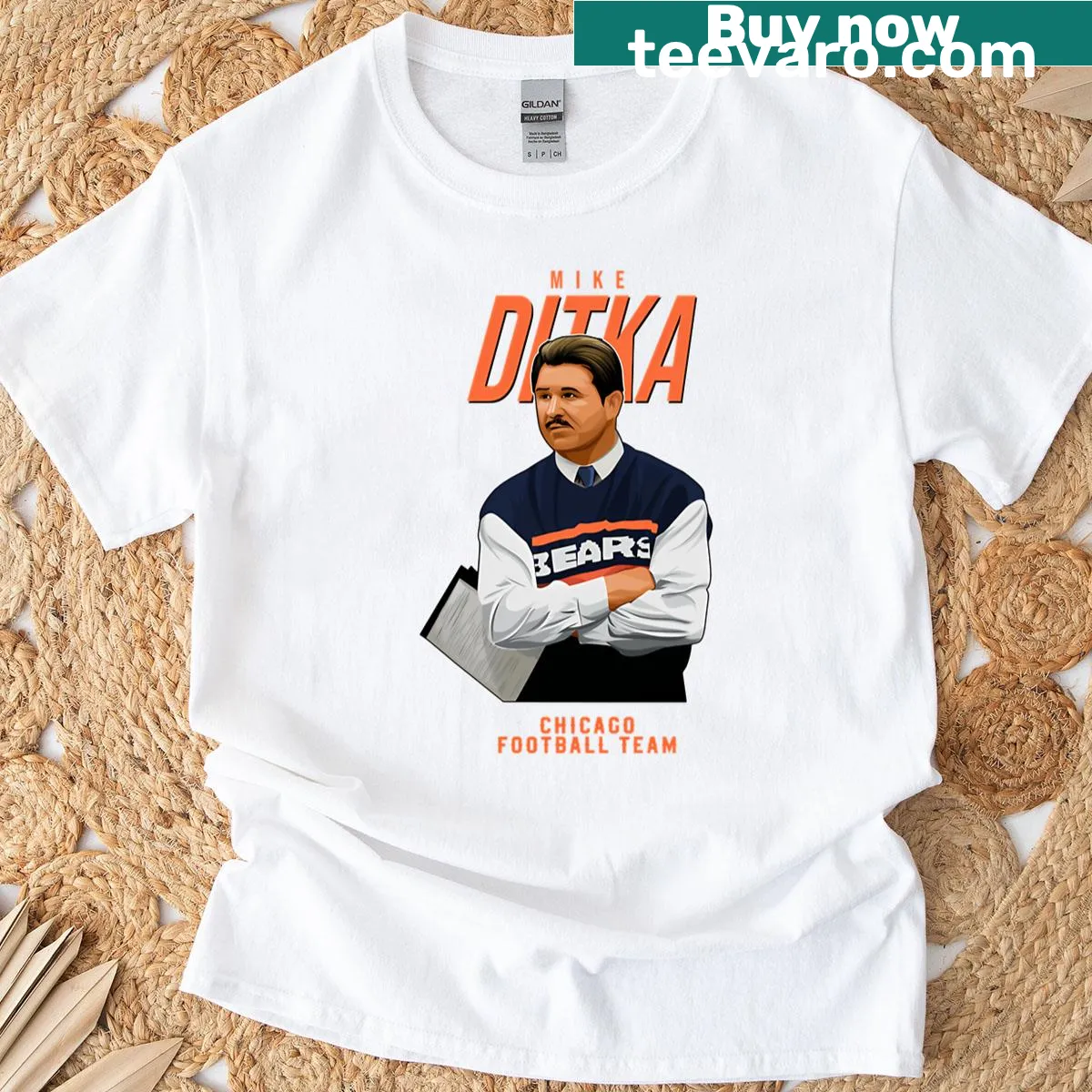 Vintage-style Mike Ditka 89 Chicago Bears football t-shirt — on a men's t-shirt