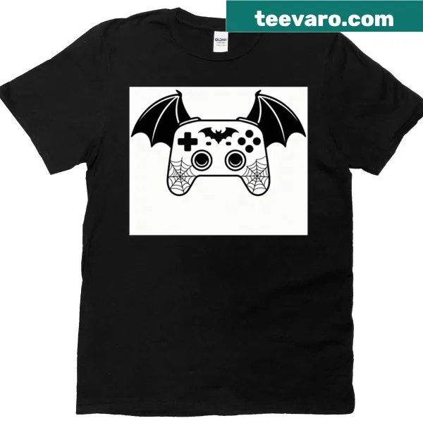 Minimalist Halloween-themed t-shirt featuring a gaming controller