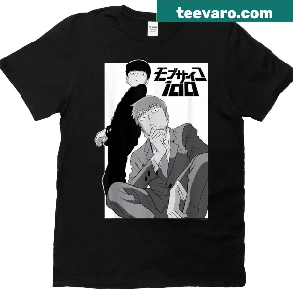 Black and white anime t-shirt featuring Shigeo and Arataka