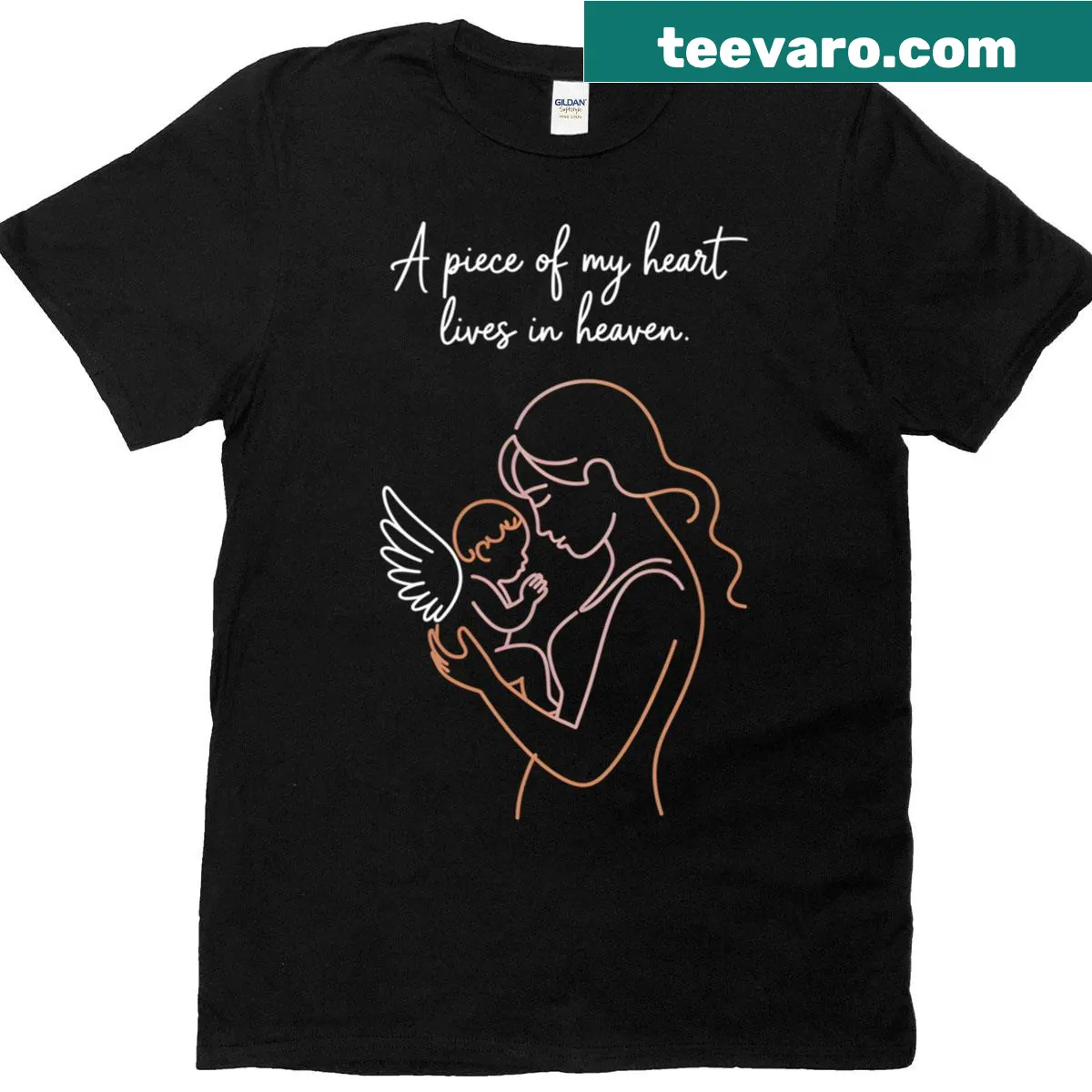 Sentimental t-shirt honoring a mom's angel baby with a delicate angel graphic — on a men's t-shirt