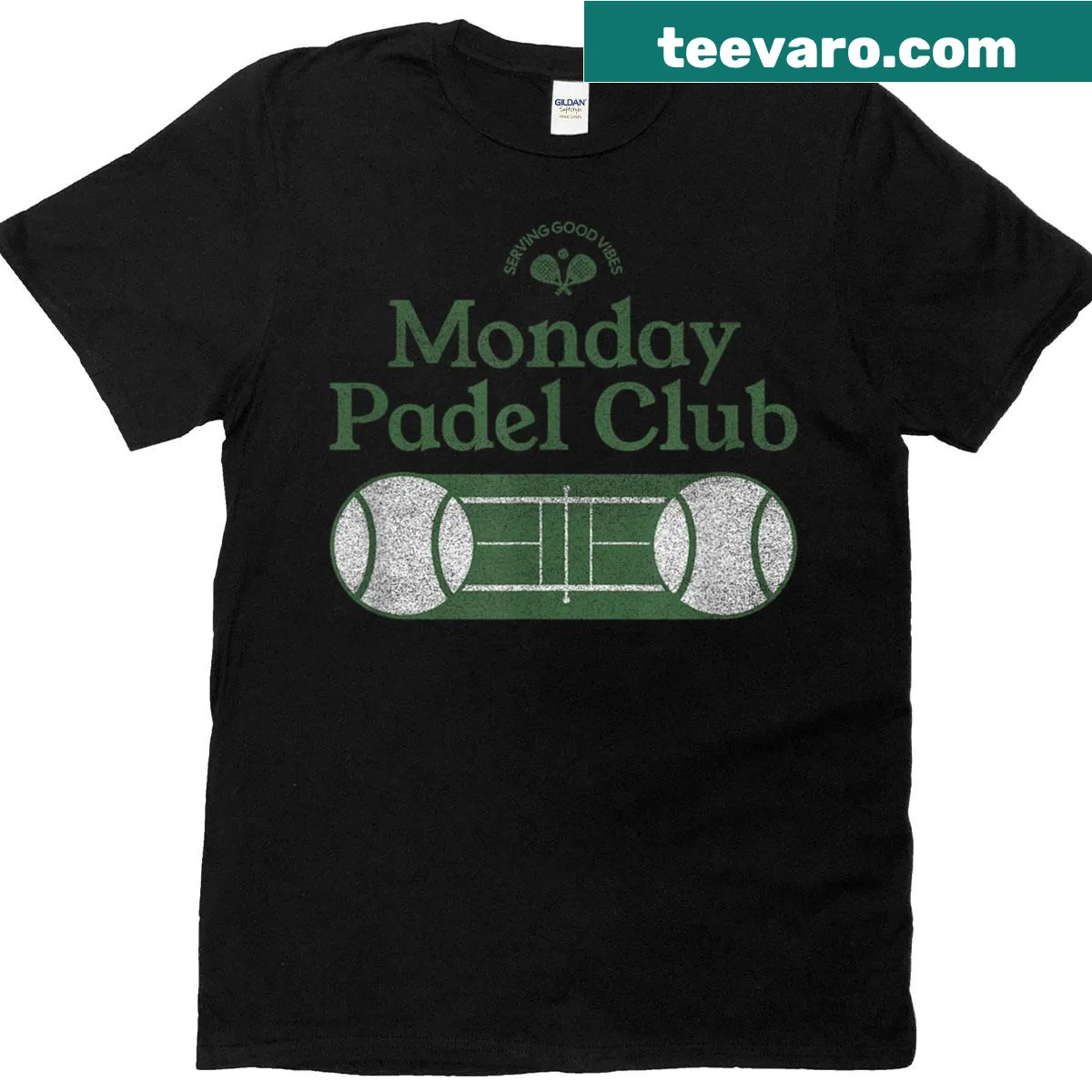 Vintage padel court graphic T-shirt design — on a men's t-shirt