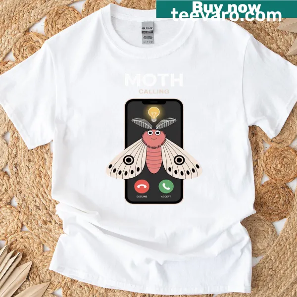 Funny cartoon moth graphic on an insect-themed T-shirt