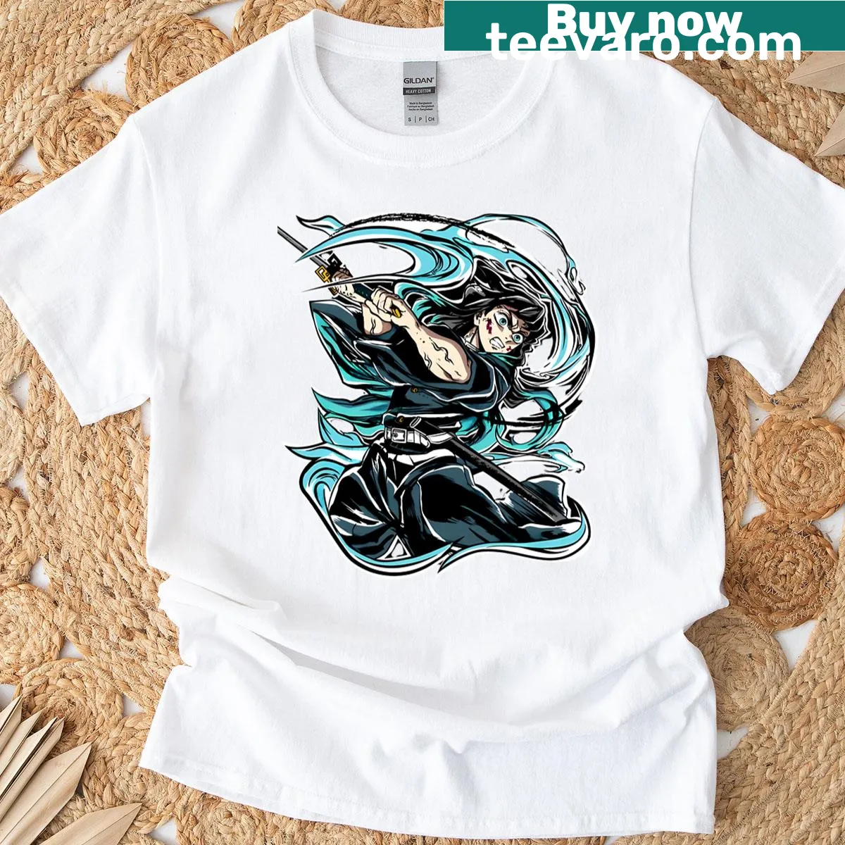 Illustration of Muichiro Tokito, the Mist Hashira, on a T-shirt — on a men's t-shirt