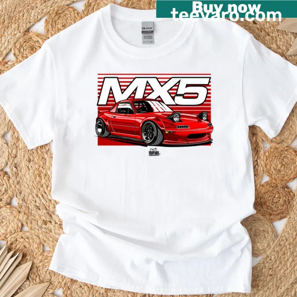 Artistic illustration of the Mx5 Roadster on a t-shirt