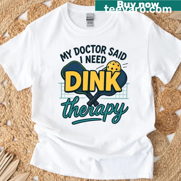 Funny pickleball-themed t-shirt with Dink Therapy text