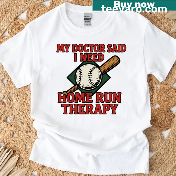 Funny baseball therapy t-shirt with humorous typography