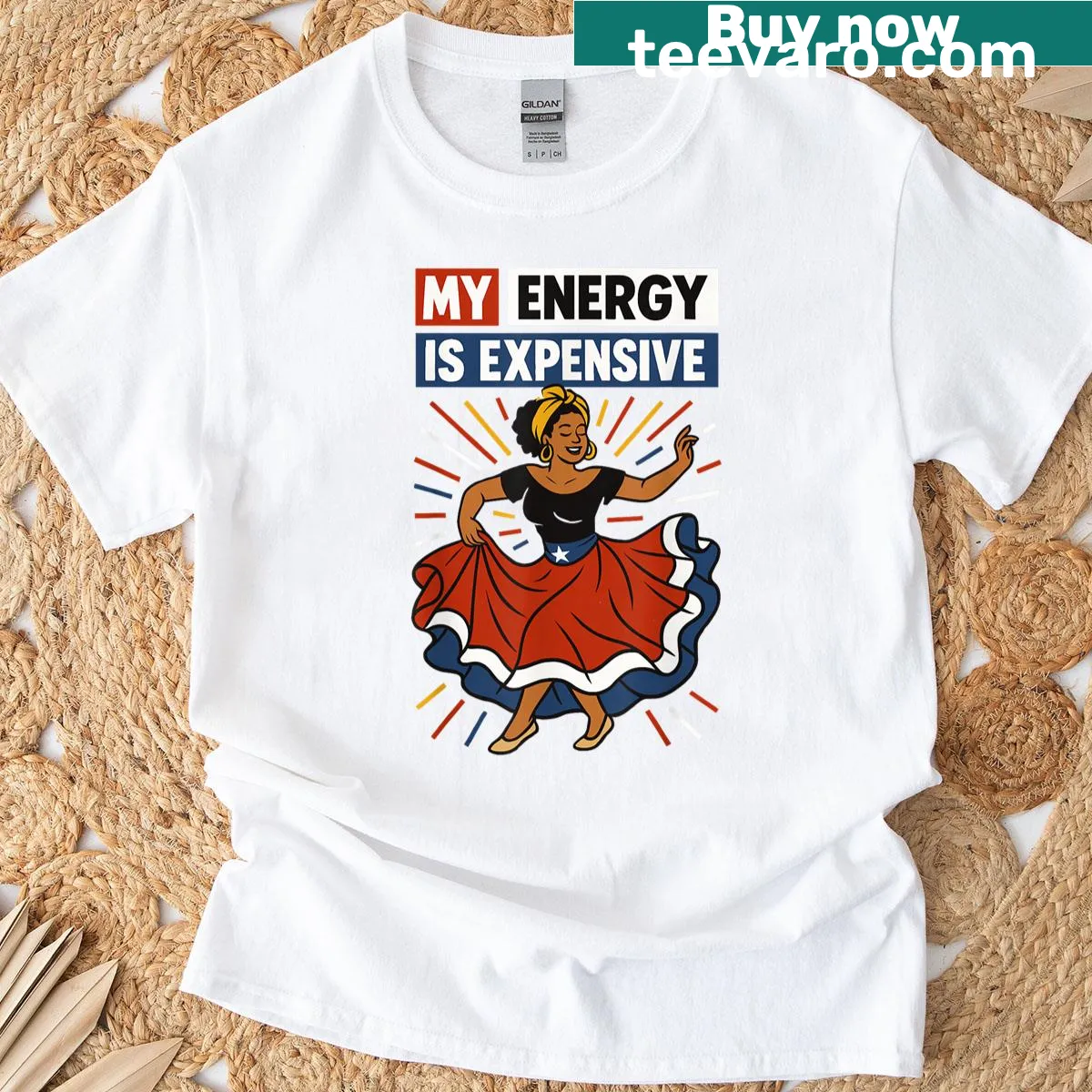 Salsa dancing themed shirt celebrating Puerto Rican energy — on a men's t-shirt