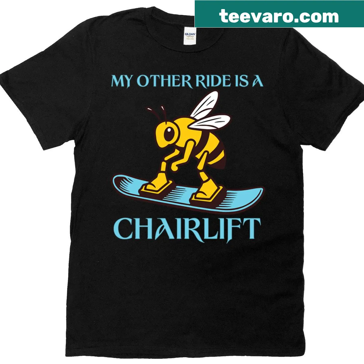 Cartoon design t-shirt with a chairlift and the phrase 'My Other Ride Is A Chairlift' — on a men's t-shirt