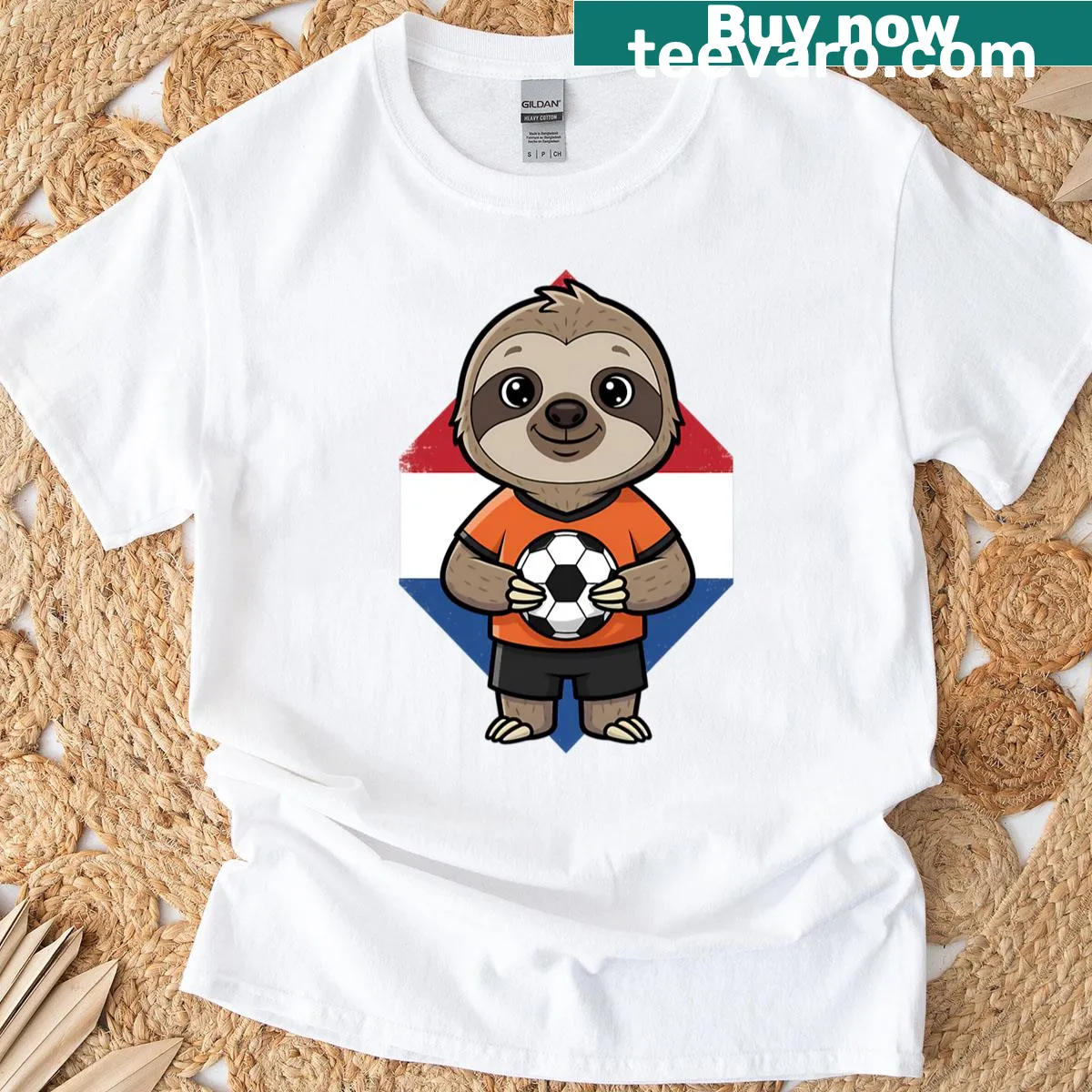Cute sloth football fan illustration on a T-shirt — on a men's t-shirt