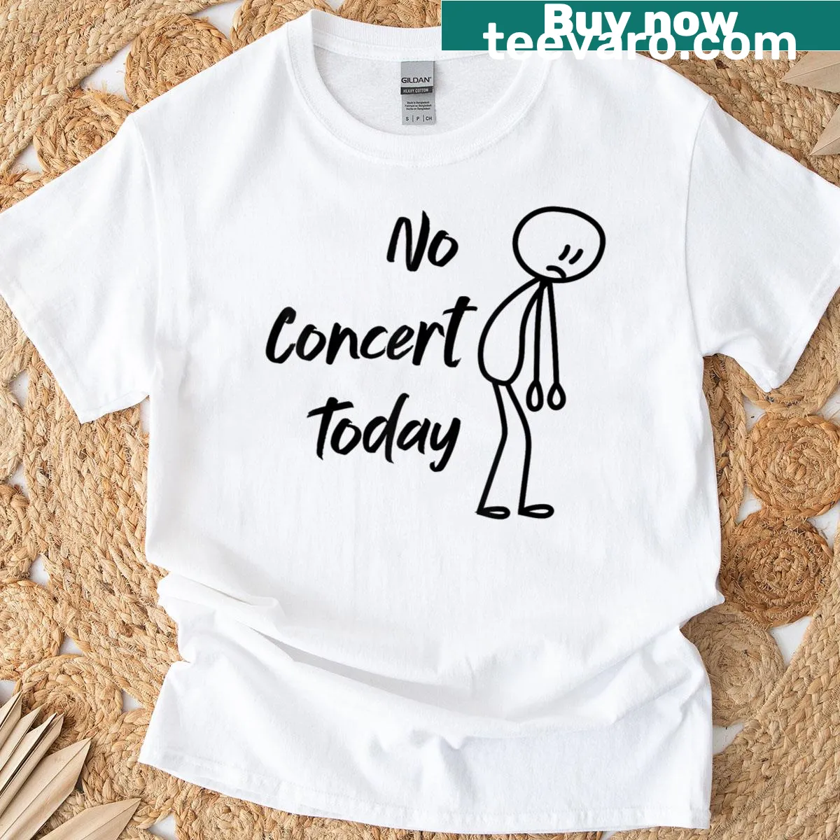 Funny stick figure design expressing sadness about no concert today — on a men's t-shirt