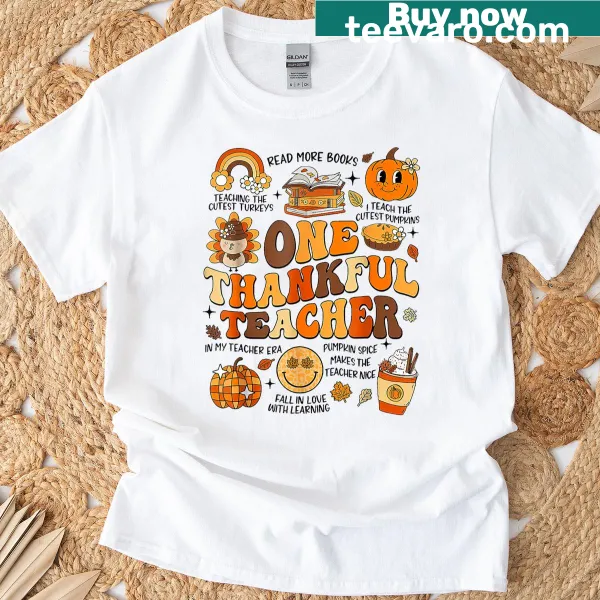 Retro design T-shirt saying 'One Thankful Teacher'