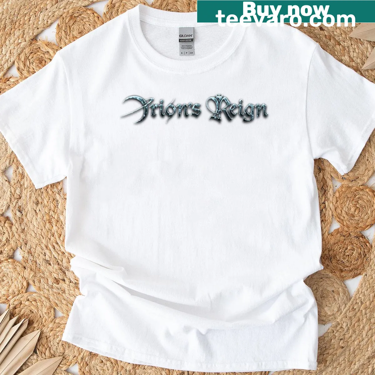 Orions Reign band logo graphic T-shirt — on a men's t-shirt
