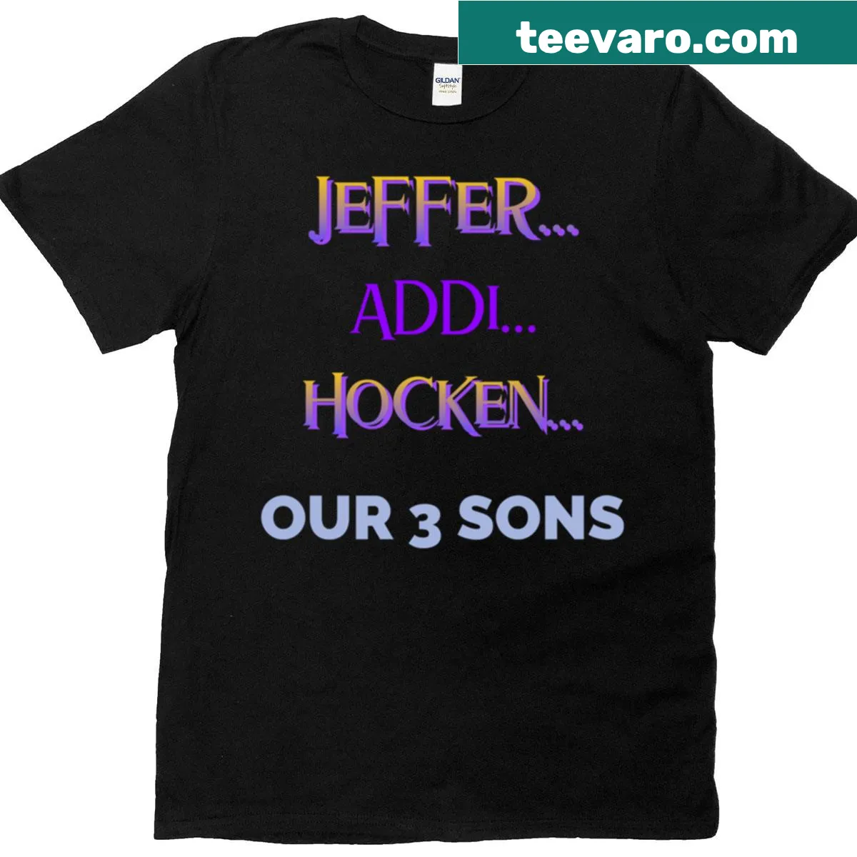 T-shirt celebrating family featuring the phrase 'Our 3 Sons' — on a men's t-shirt