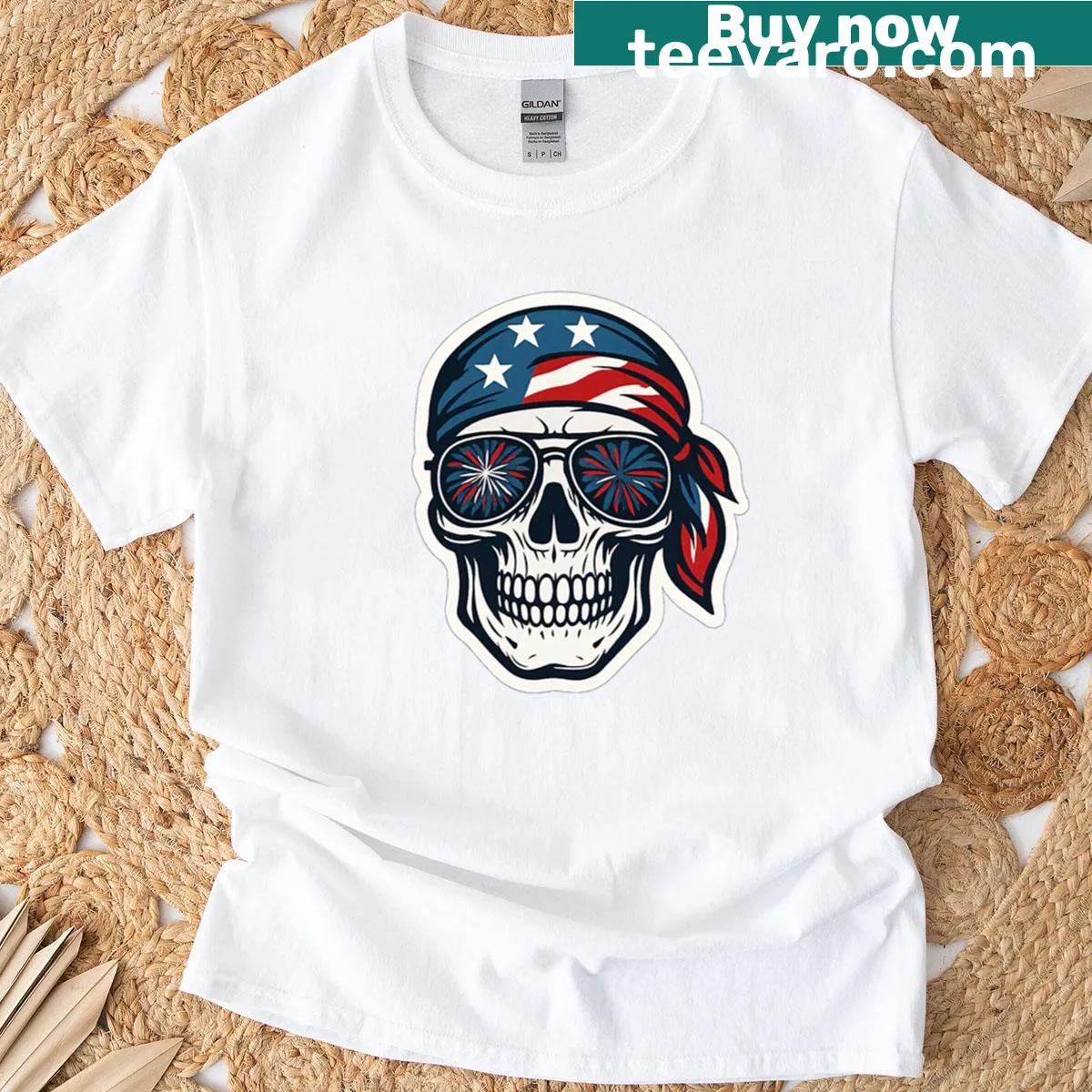 Distressed patriotic skull design t-shirt for veterans — on a men's t-shirt