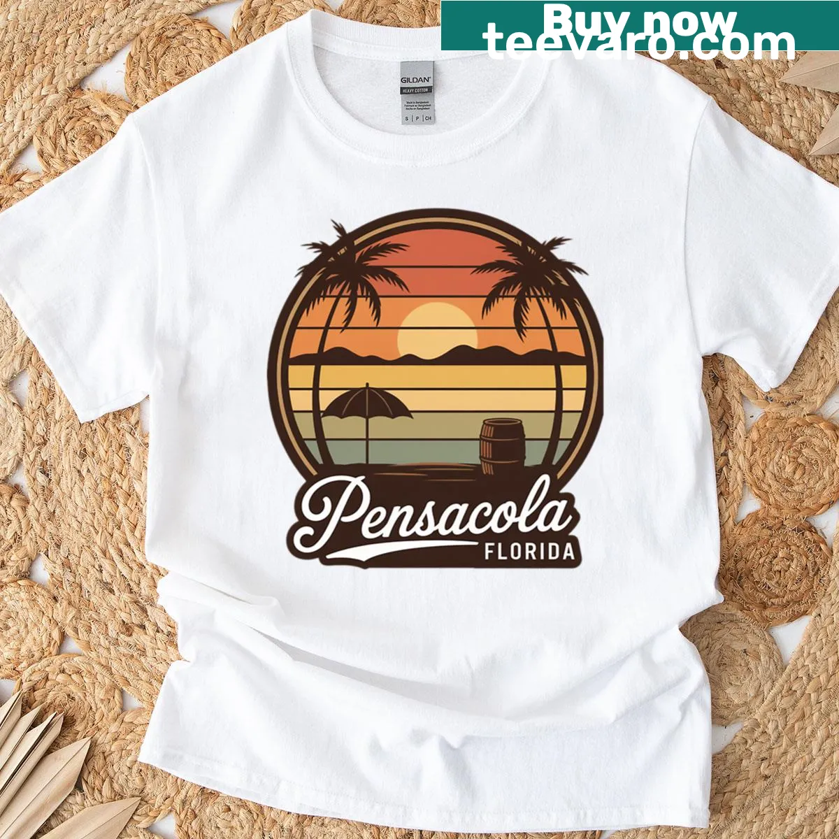Fun Pensacola Beach T-shirt highlighting spring break vibes — on a men's t-shirt