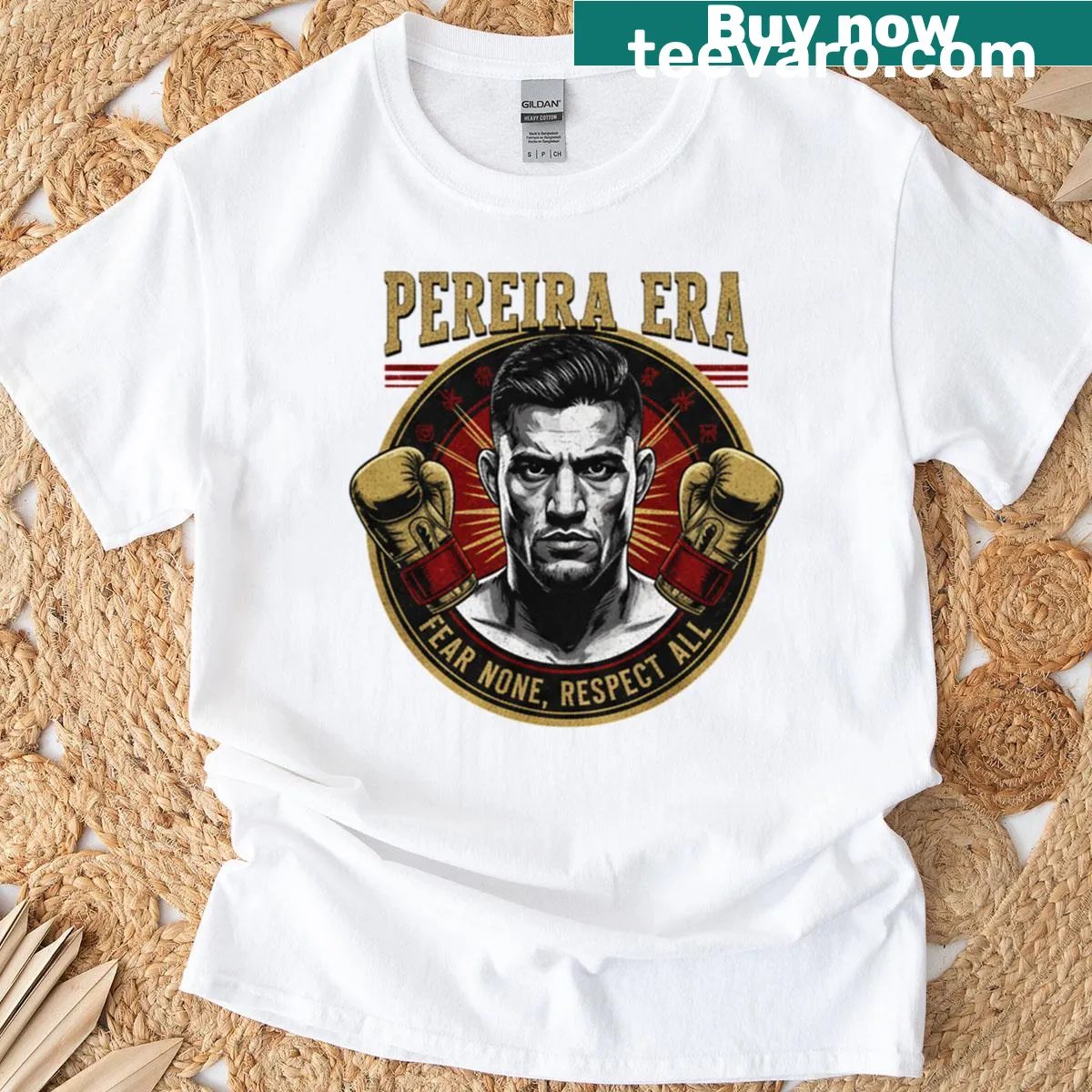 Bold typography t-shirt featuring 'Fear None Respect All' slogan — on a men's t-shirt