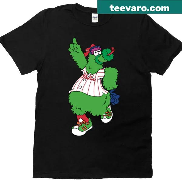 Illustration of the Philliess Phanatic dancing on a playful t-shirt